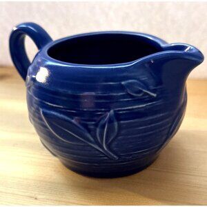 Coastal Farmhouse Blue Creamer Leaf USA Vintage Pfaltzgraff Whimsical Cottage
